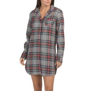 PETITE PLUME Grey Cotton Twill Westminster Tartan Nightshirt